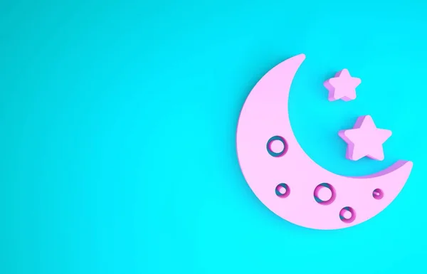 Icono de luna rosa y estrellas aislado sobre fondo azul. Concepto minimalista. 3D ilustración 3D render —  Fotos de Stock