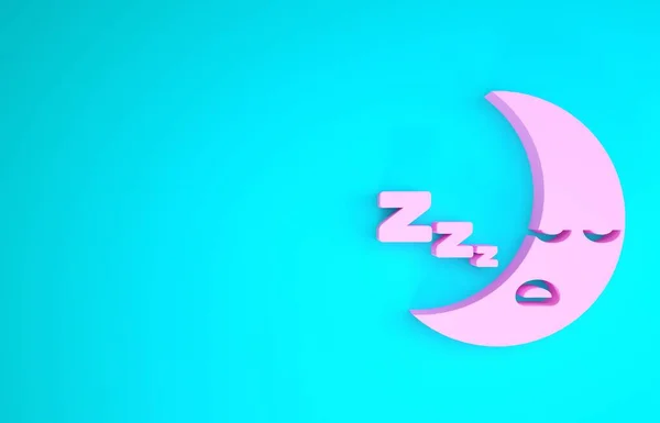 Ícone da lua rosa isolado no fundo azul. Sinal de noite nublado. Símbolo dos sonhos do sono. Sinal de noite ou hora de dormir. Conceito de minimalismo. 3D ilustração 3D render — Fotografia de Stock