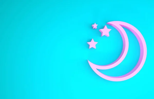 Icono de luna rosa y estrellas aislado sobre fondo azul. Concepto minimalista. 3D ilustración 3D render —  Fotos de Stock