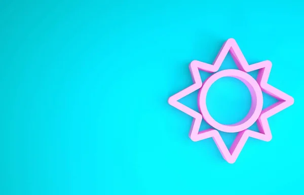Pink Sun icon isolated on blue background. Minimalism concept. 3d illustration 3D render