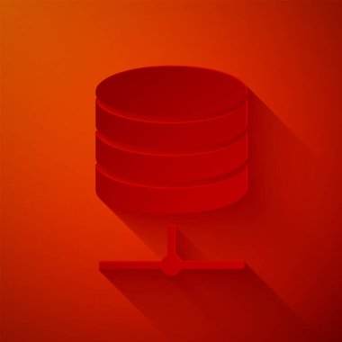 Kağıt kesme Sunucusu, Data, Web sunucu simgesi kırmızı arkaplanda izole edildi. Kağıt sanatı tarzı. Vektör İllüstrasyonu