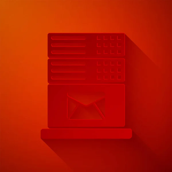 Paper cut Mail server icon isolated on red background. Paper art style. Vector Illustration — Stock Vector