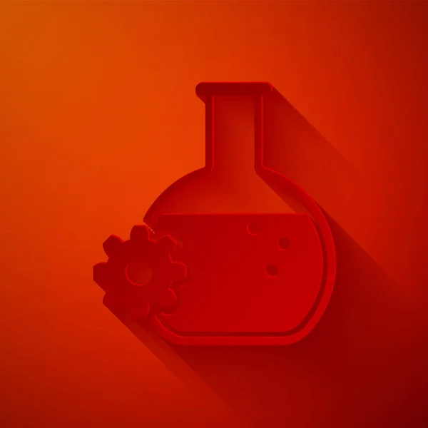 Corte de papel Icono de bioingeniería aislado sobre fondo rojo. Elemento del icono de la genética y la bioingeniería. Biología, molécula, icono químico. Estilo de arte de papel. Ilustración vectorial — Vector de stock