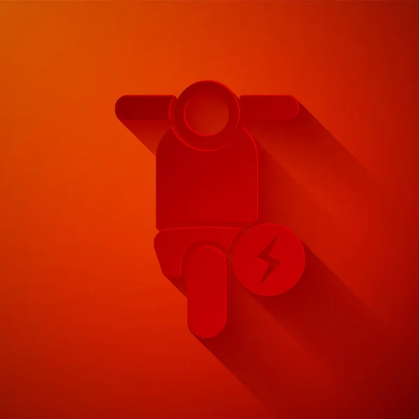 Paper cut Electric scooter icon isolated on red background. Paper art style. Vector Illustration — ストックベクタ