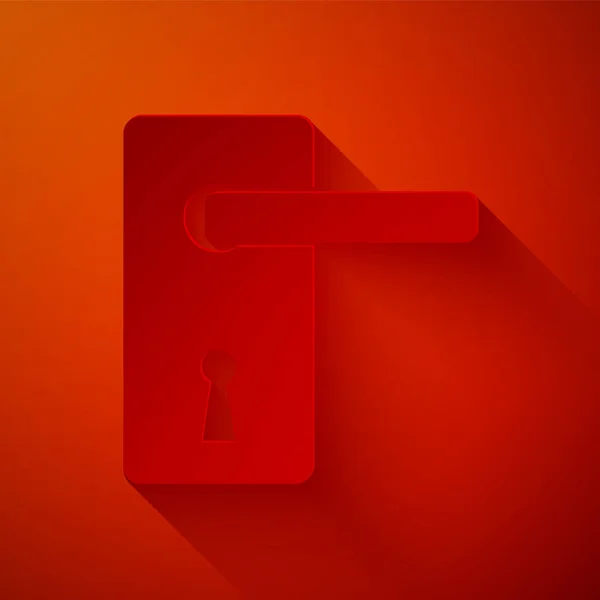 Paper cut Door menangani ikon yang terisolasi pada latar belakang merah. Tanda kunci pintu. Gaya seni kertas. Ilustrasi Vektor - Stok Vektor