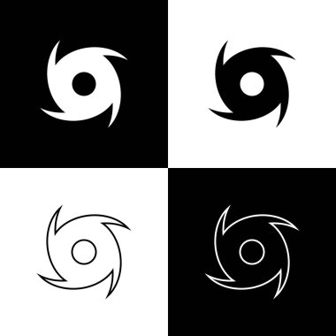 Tornado simgesini siyah beyaz arkaplanda izole et. Kasırga, kasırga, fırtına bacası, kasırga ya da hortum ikonu. Vektör İllüstrasyonu