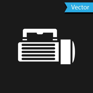 Siyah arkaplanda beyaz el feneri simgesi izole edildi. Turist el feneri sapı. Vektör İllüstrasyonu