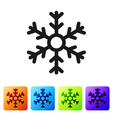 Siyah Kar Tanesi simgesi beyaz arkaplanda izole edildi. Renkli kare düğmelerle simgeleri ayarla. Vektör İllüstrasyonu