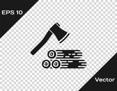 Gri ahşap balta ve ahşap ikonu şeffaf arka planda izole edilmiş. Oduncu baltası. Vektör İllüstrasyonu