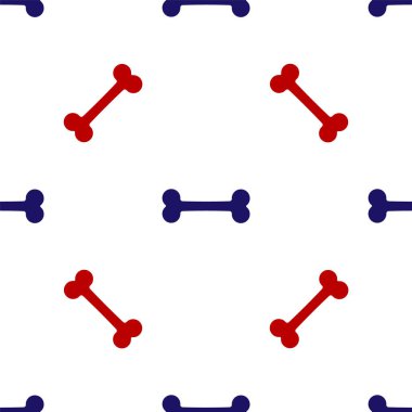 Mavi ve kırmızı köpek kemik ikonu beyaz arka planda izole edilmiş pürüzsüz desen. Besin sembolü. Vektör İllüstrasyonu