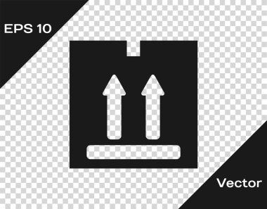 Trafik sembolü simgesi olan gri karton kutu şeffaf arkaplanda izole edilmiş. Kutu, paket, paket işareti. Teslimat, ulaşım ve nakliye. Vektör İllüstrasyonu