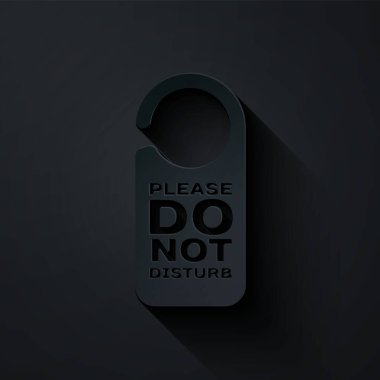 Kağıt kesiği Lütfen siyah arkaplanda izole edilmiş simgeyi rahatsız etmeyin. Otel Kapısı Askısı Etiketleri. Kağıt sanatı tarzı. Vektör İllüstrasyonu