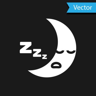 Beyaz Ay simgesi siyah arkaplanda izole edildi. Bulutlu gece işareti. Uyku rüyalarının sembolü. Gece ya da yatak zamanı tabelası. Vektör İllüstrasyonu