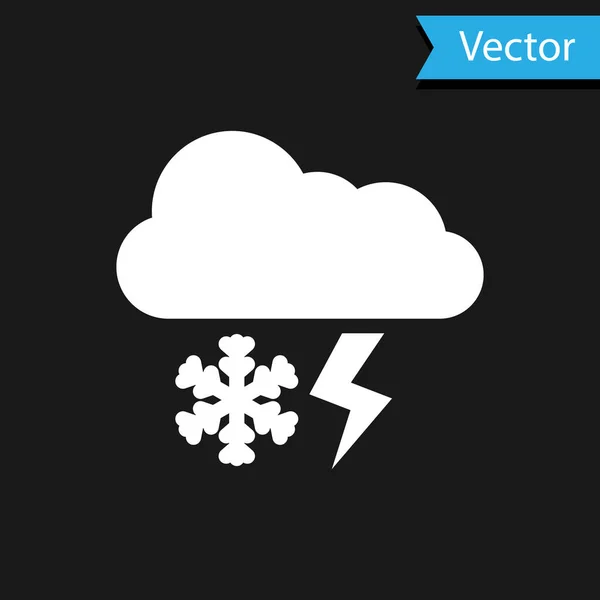 Белый со снегом и значком молнии на черном фоне. Облако со снежинками. Единая икона погоды. Снежный знак. Векторная миграция — стоковый вектор