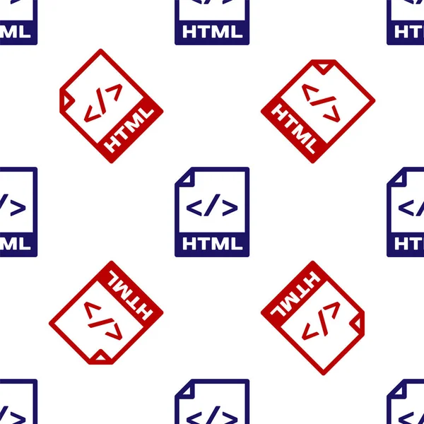 Blaues und rotes HTML-Dokument. HTML-Schaltfläche Symbol isoliert nahtlose Muster auf weißem Hintergrund. HTML-Dateisymbol. Markup-Sprachsymbol. Vektorillustration — Stockvektor