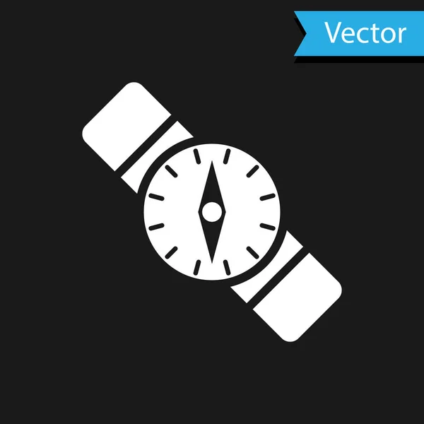 Weißes Kompasssymbol isoliert auf schwarzem Hintergrund. Windrose Navigationssymbol. Windrosenschild. Vektorillustration — Stockvektor