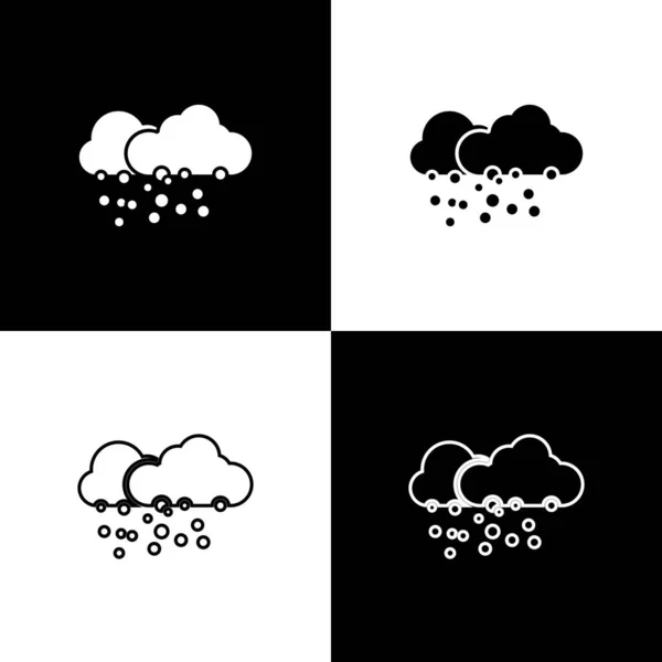 Establecer Nube con icono de nieve aislado sobre fondo blanco y negro. Nube con copos de nieve. Icono de tiempo único. Signo de niebla. Ilustración vectorial — Archivo Imágenes Vectoriales