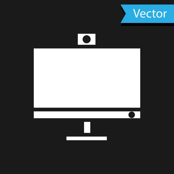 Icono del monitor del ordenador blanco aislado sobre fondo negro. Signo de componente PC. Ilustración vectorial — Vector de stock