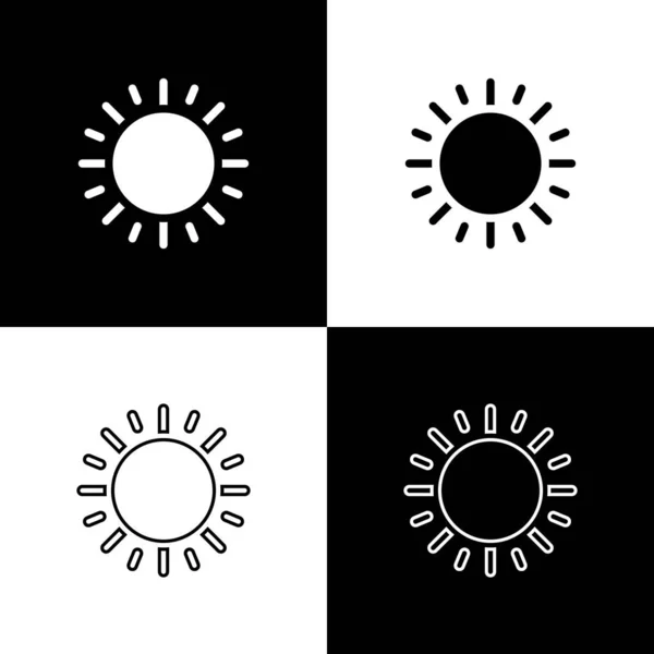 Establecer icono de sol aislado sobre fondo blanco y negro. Ilustración vectorial — Vector de stock