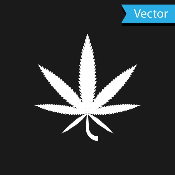 Белая медицинская марихуана или икона листьев конопли изолированы на черном фоне. Символ конопли. Векторная миграция — стоковый вектор