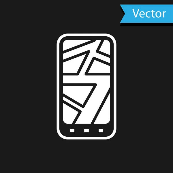 Infographie blanche de l'icône de navigation de la carte de la ville isolée sur fond noir. Conception de concept d'interface d'application mobile. Concept de géolacation. Illustration vectorielle — Image vectorielle