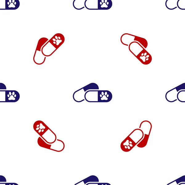 Blu e rosso Cane e pillole icona isolato modello senza soluzione di continuità su sfondo bianco. Medicina prescritta per animali. Illustrazione vettoriale — Vettoriale Stock