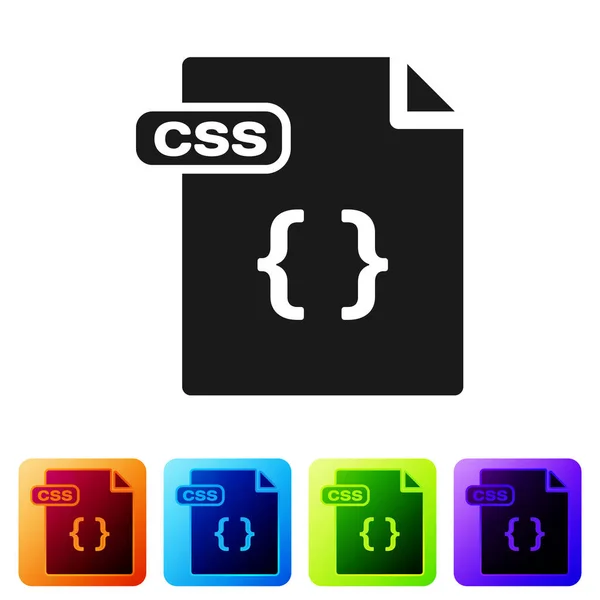 Documento de archivo CSS negro. Descargar icono del botón css aislado sobre fondo blanco. CSS símbolo de archivo. Establecer iconos en botones cuadrados de color. Ilustración vectorial — Vector de stock