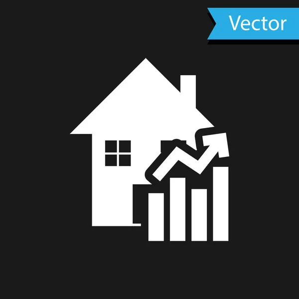 Weiß steigende Kosten für den Wohnungsbau Symbol isoliert auf schwarzem Hintergrund. Steigende Immobilienpreise. Wohnungspreise steigen. Vektorillustration — Stockvektor