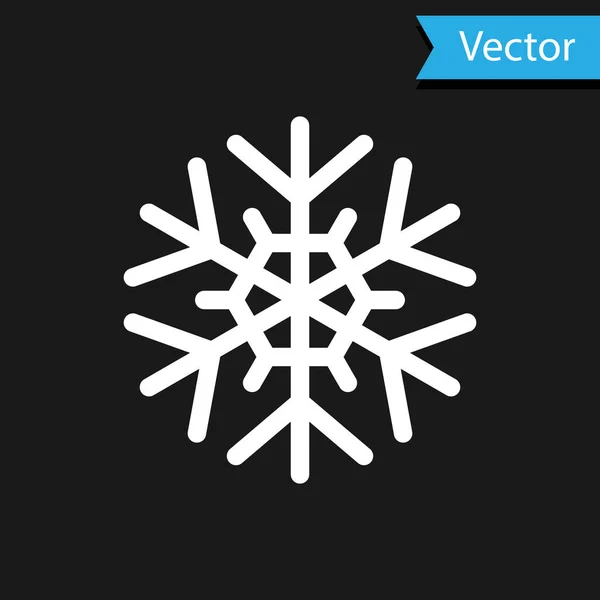 Icono de copo de nieve blanco aislado sobre fondo negro. Ilustración vectorial — Vector de stock