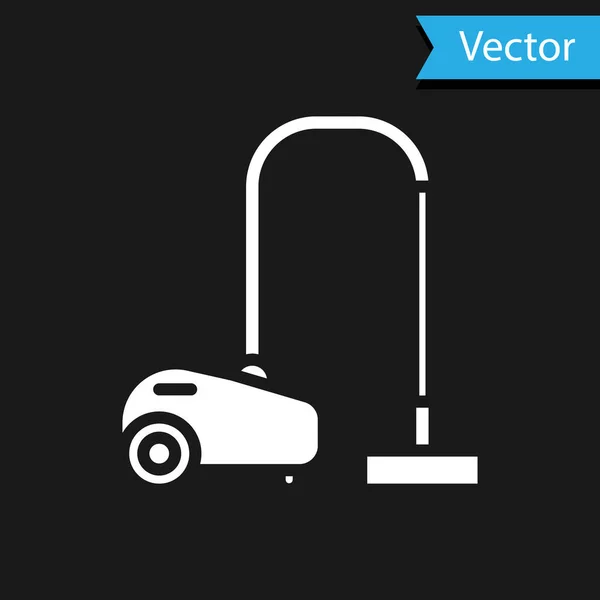 Icono de aspiradora blanca aislado sobre fondo negro. Ilustración vectorial — Vector de stock