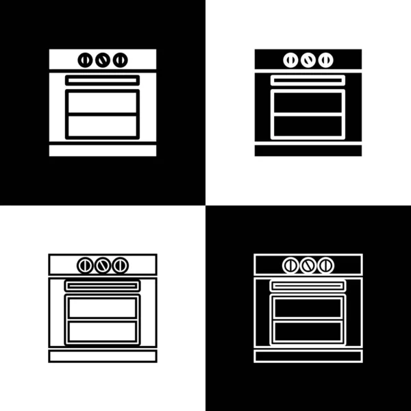 Встановити піктограму духовки ізольовано на чорно-білому тлі. Знак газової печі. Векторна ілюстрація — стоковий вектор