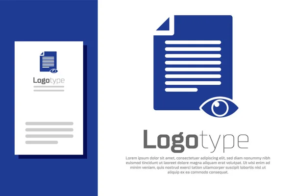 Blaue Papierseite mit Augensymbol-Symbol auf weißem Hintergrund. Zeichen der Informationsdatei öffnen. Logo Design Template-Element. Vektorillustration — Stockvektor