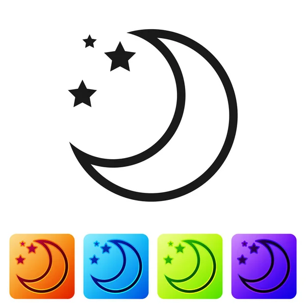 Icono Luna Negra y estrellas aislado sobre fondo blanco. Establecer iconos en botones cuadrados de color. Ilustración vectorial — Vector de stock