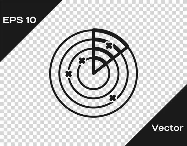 Graues Radar mit Zielen auf dem Monitor im Suchsymbol isoliert auf transparentem Hintergrund. Militärsuchsystem. Marinesonar. Vektorillustration — Stockvektor