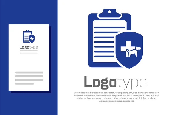 Appunti blu con icona dell'animale domestico con cartella clinica isolata su sfondo bianco. Modulo di assicurazione sanitaria. Segnalazione segni medici. Elemento modello di design logo. Illustrazione vettoriale — Vettoriale Stock