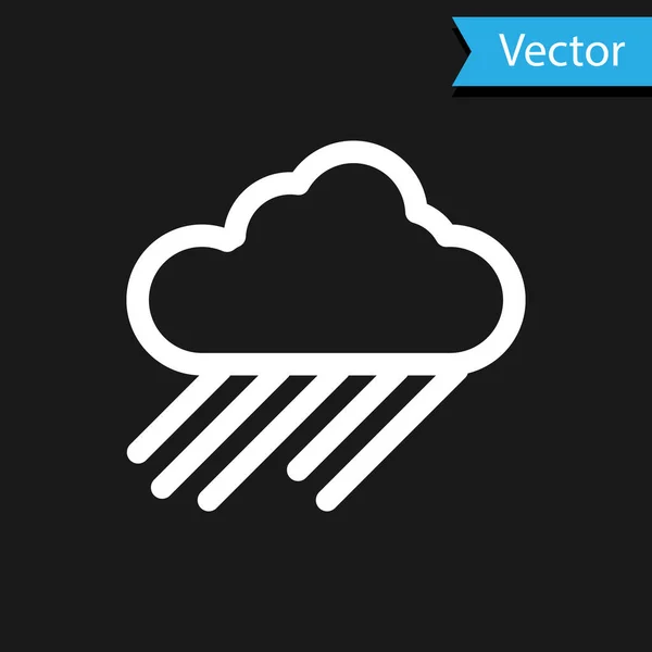 Nuvem branca com ícone de chuva isolado no fundo preto. Precipitação de nuvens de chuva com gotas de chuva. Ilustração vetorial — Vetor de Stock