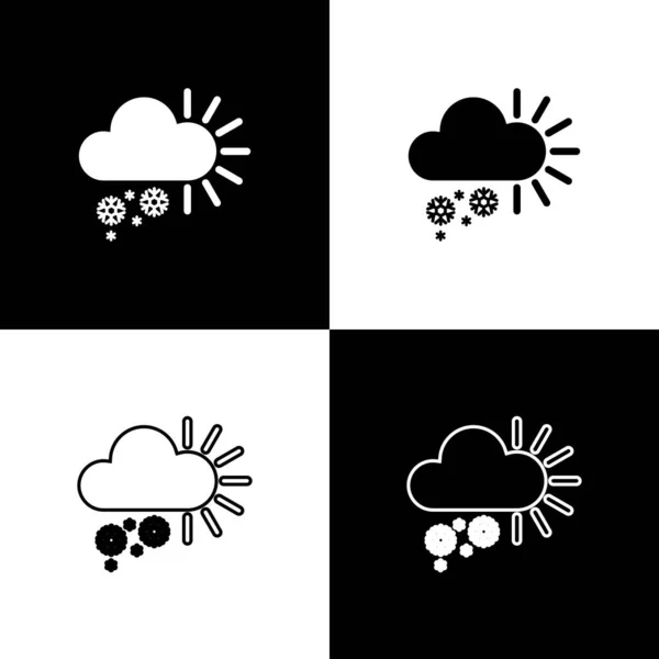 Definir Nublado com ícone de neve isolado no fundo preto e branco. Nuvem com flocos de neve. Ícone meteorológico único. Sinal de nevar. Ilustração vetorial — Vetor de Stock