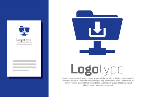 Blue Ftp mappa letöltés ikon elszigetelt fehér háttér. Szoftverfrissítés, átviteli protokoll, router, csapatmunka eszközkezelés, másolási folyamat. Logó tervezési sablon elem. Vektorillusztráció — Stock Vector