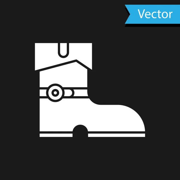 Ícone de botas de pirata de couro branco isolado no fundo preto. Ilustração vetorial — Vetor de Stock