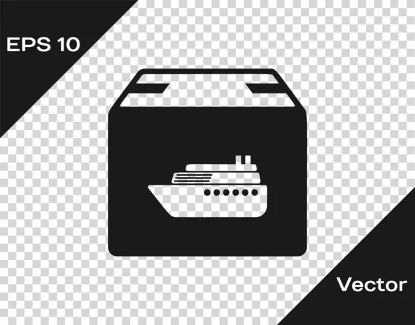 박스 배달용 아이콘 이 있는 회색 화물 선박 이 투 명 한 배경에 고립되어 있습니다. 배달, 수송. 화물, 박스, 물건들을 실은 화물선이죠. 벡터 일러스트 — 스톡 벡터
