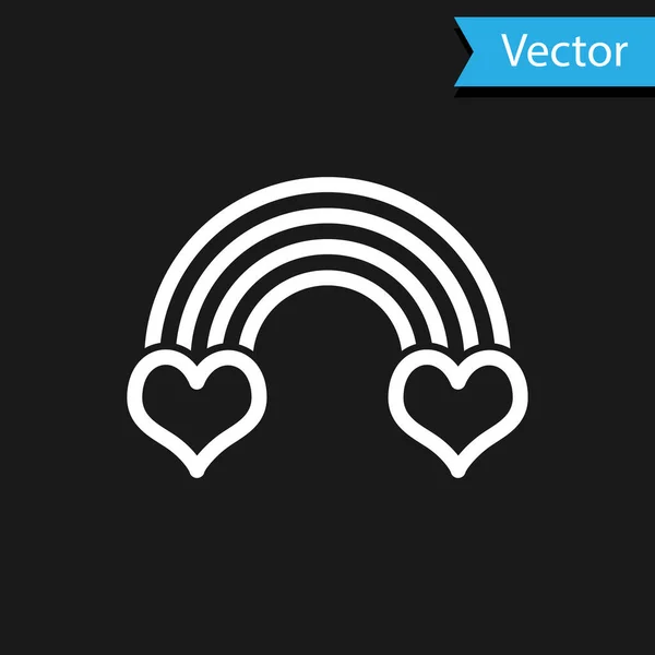 Arco iris blanco con icono del corazón aislado sobre fondo negro. Ilustración vectorial — Vector de stock