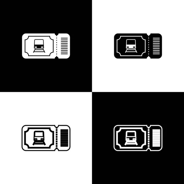 Establecer el icono del billete de tren aislado sobre fondo blanco y negro. Viaje en tren. Ilustración vectorial — Vector de stock