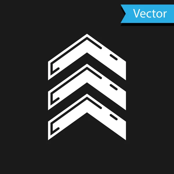 Icono de rango militar blanco aislado sobre fondo negro. Signo de placa militar. Ilustración vectorial — Vector de stock