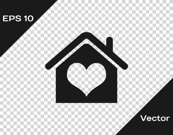 Şeffaf arkaplanda kalp şekli ikonu olan gri ev. Aşk ev sembolü. Aile, emlak ve gayrimenkul. Vektör İllüstrasyonu