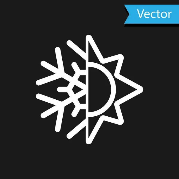 Vit varm och kall symbol. Sol och snöflinga ikon isolerad på svart bakgrund. Vinter och sommar symbol. Vektor Illustration — Stock vektor