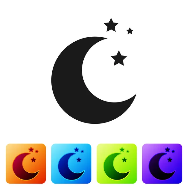 Icono Luna Negra y estrellas aislado sobre fondo blanco. Establecer iconos en botones cuadrados de color. Ilustración vectorial — Vector de stock