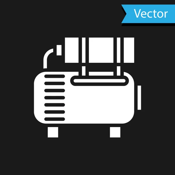 Weißes Luftkompressorsymbol isoliert auf schwarzem Hintergrund. Vektorillustration — Stockvektor