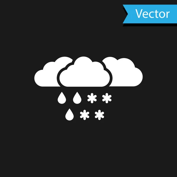 White Cloud with snow and rain icon isolated on black background. Weather icon. Vector Illustration — Stock Vector