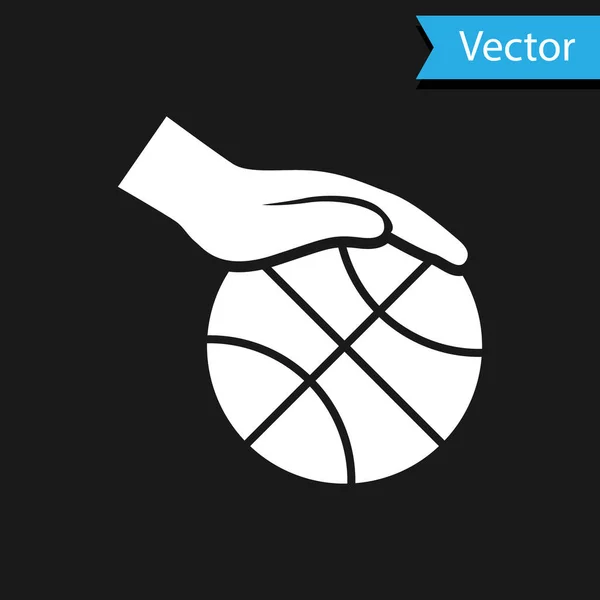 Белый с иконкой баскетбольного мяча на черном фоне. Спортивный символ. Векторная миграция — стоковый вектор