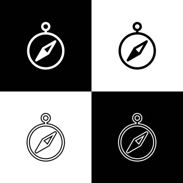 Establecer el icono Brújula aislado sobre fondo blanco y negro. Windrose símbolo de navegación. Signo de rosa de viento. Ilustración vectorial — Vector de stock